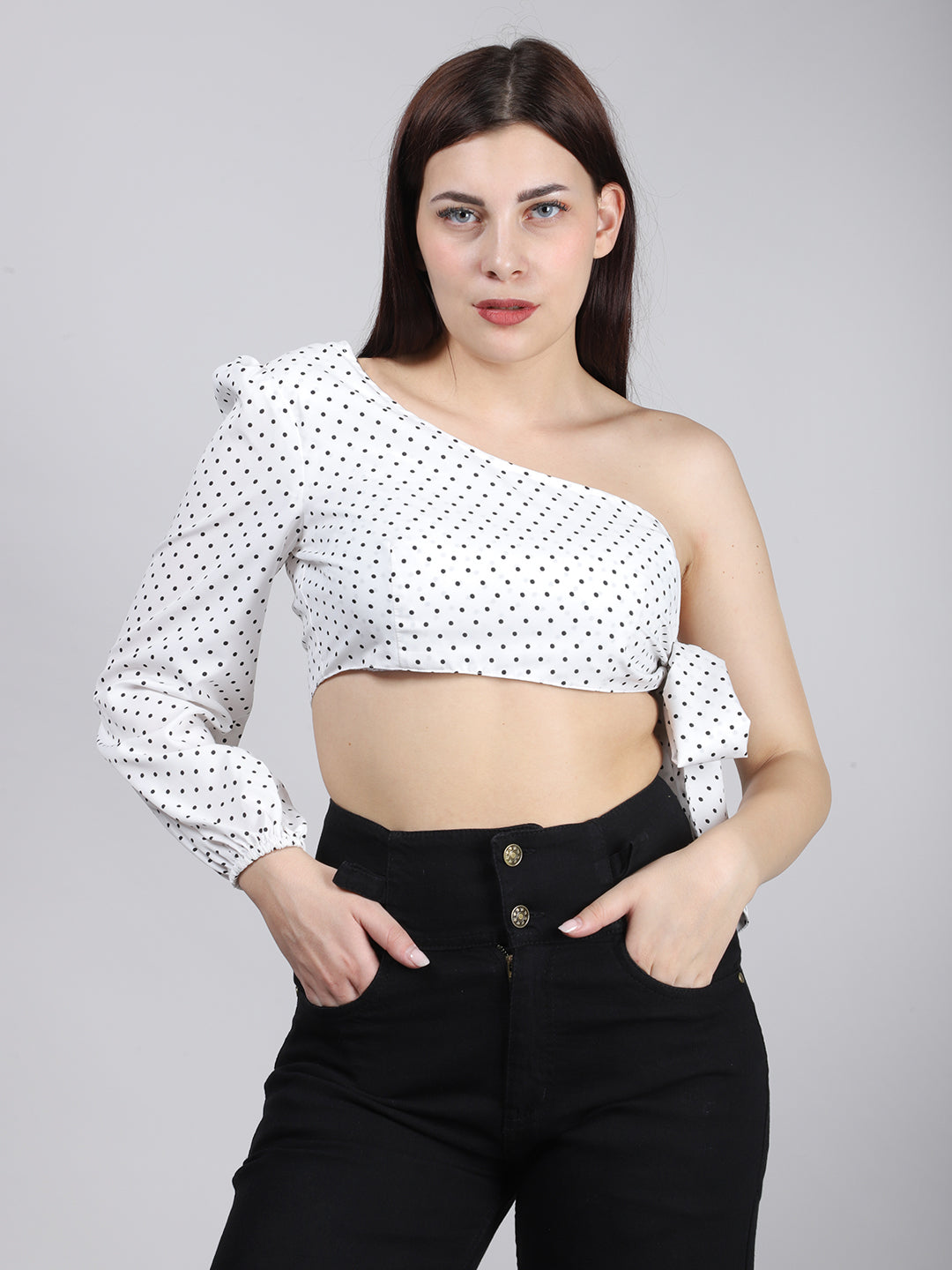 WHITE ONE SHOULDER SIDE KNOT TOP