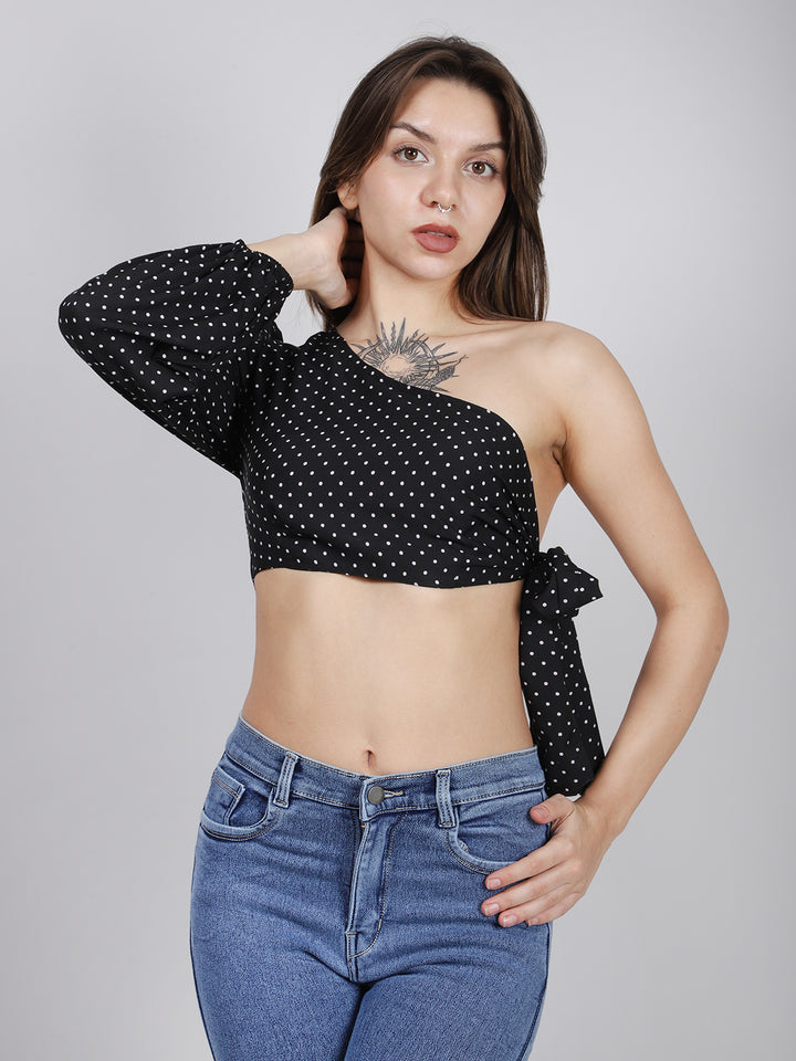 Black One Shoulder Side Knot Top