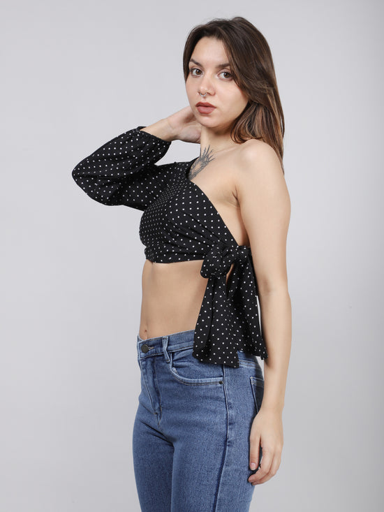 Black One Shoulder Side Knot Top