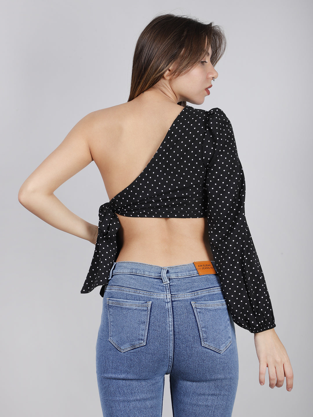 Black One Shoulder Side Knot Top