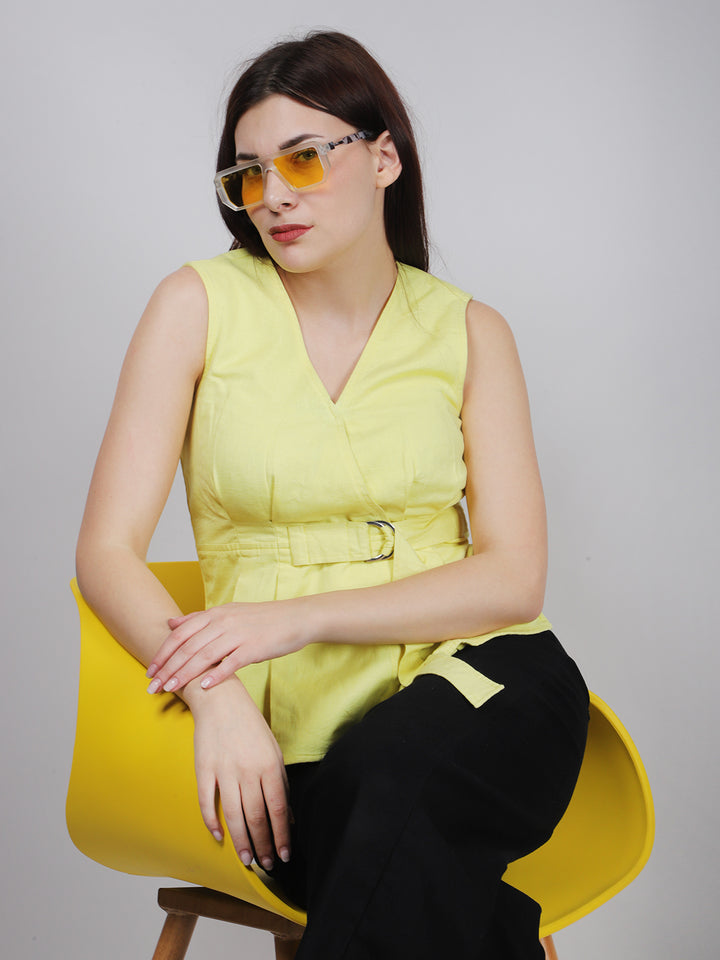 YELLOW BUCKEL PEPLUM TOP
