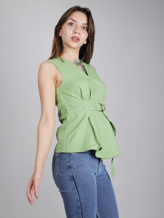 Green Buckel Peplum Top