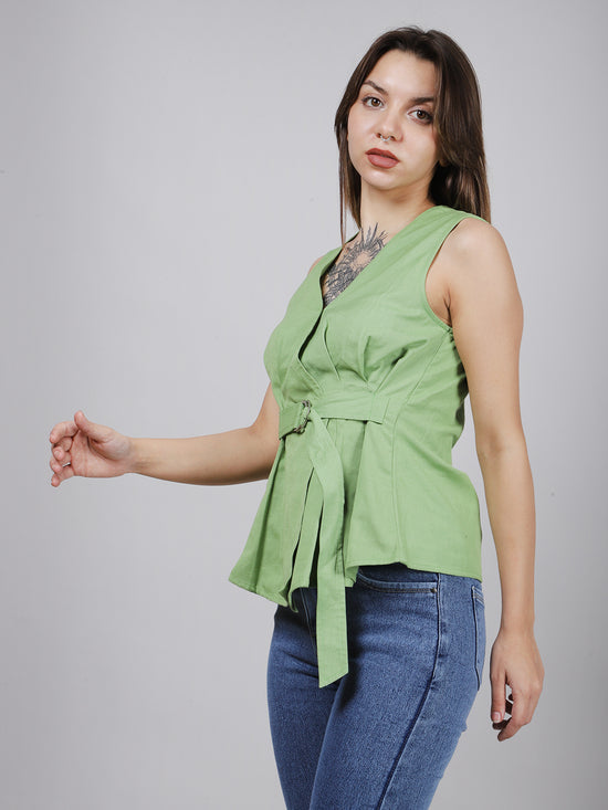 Green Buckel Peplum Top