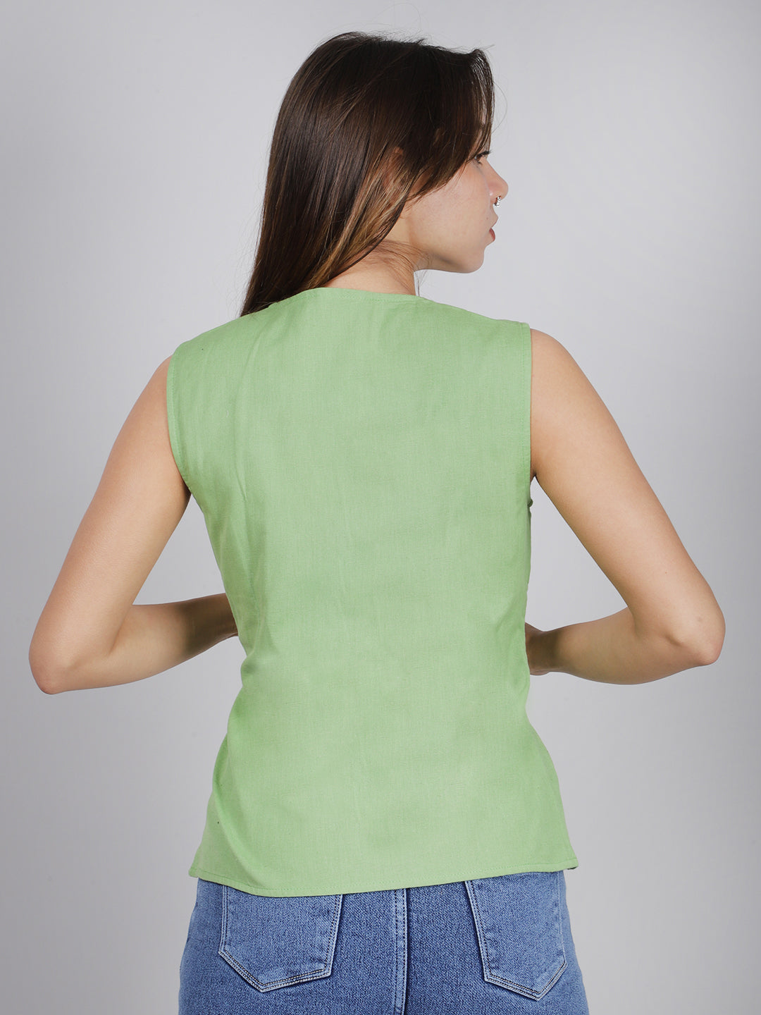 Green Buckel Peplum Top