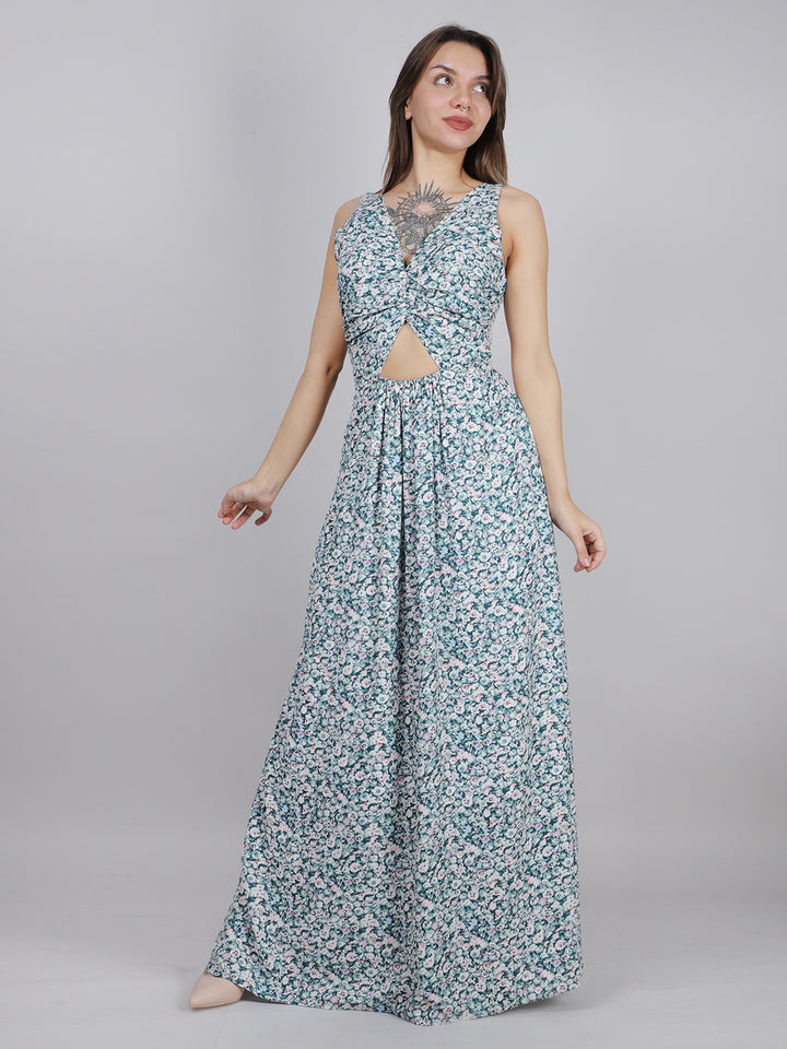Green Ditsy Back Knot Dress