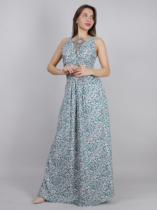 Green Ditsy Back Knot Dress