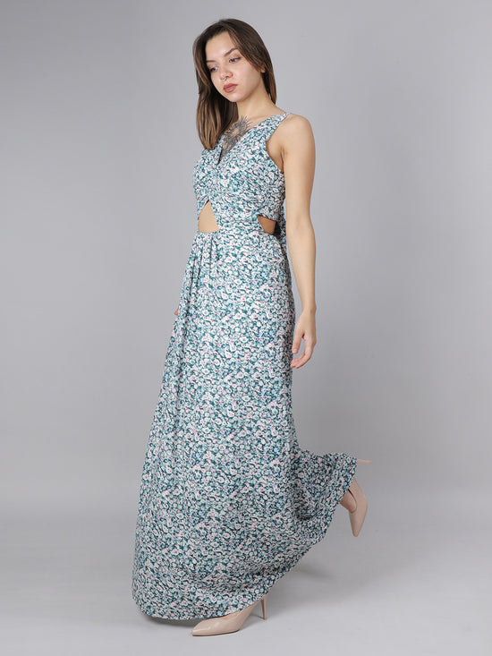 Green Ditsy Back Knot Dress