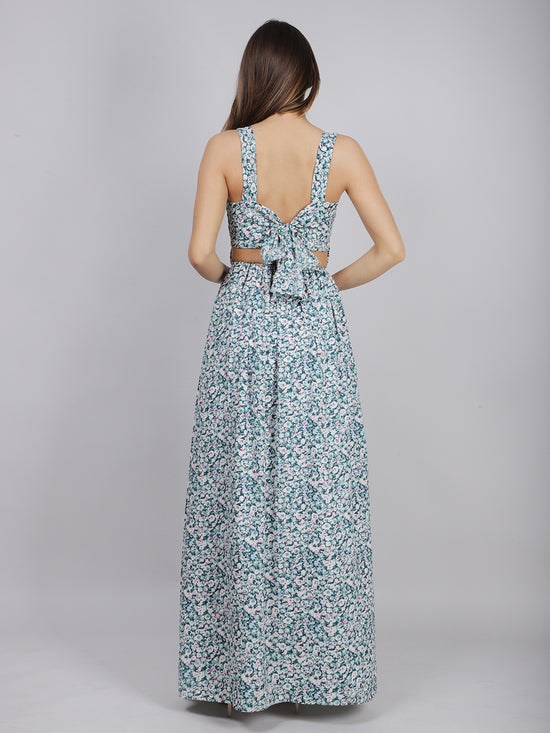 Green Ditsy Back Knot Dress