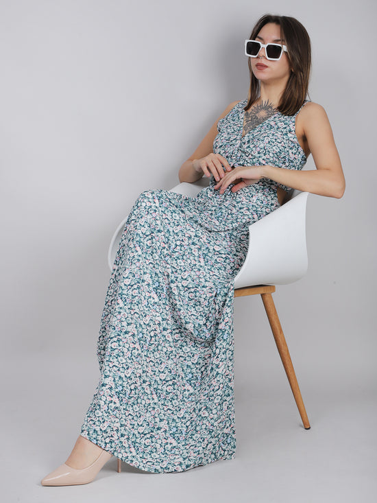 Green Ditsy Back Knot Dress