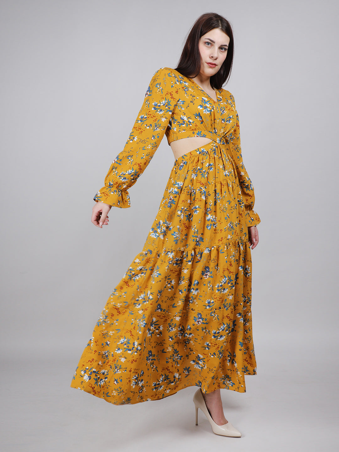 YELLOW WAIST CUT-OUT DRESS