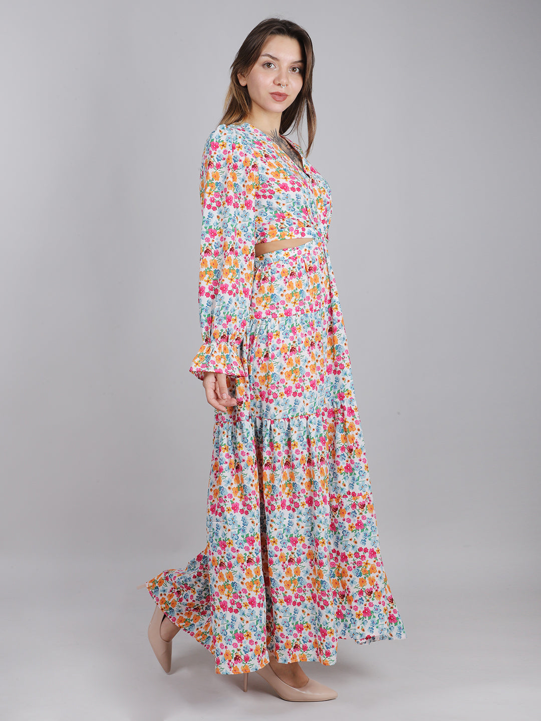PRINTED WAIST CUT OUT DRESS
