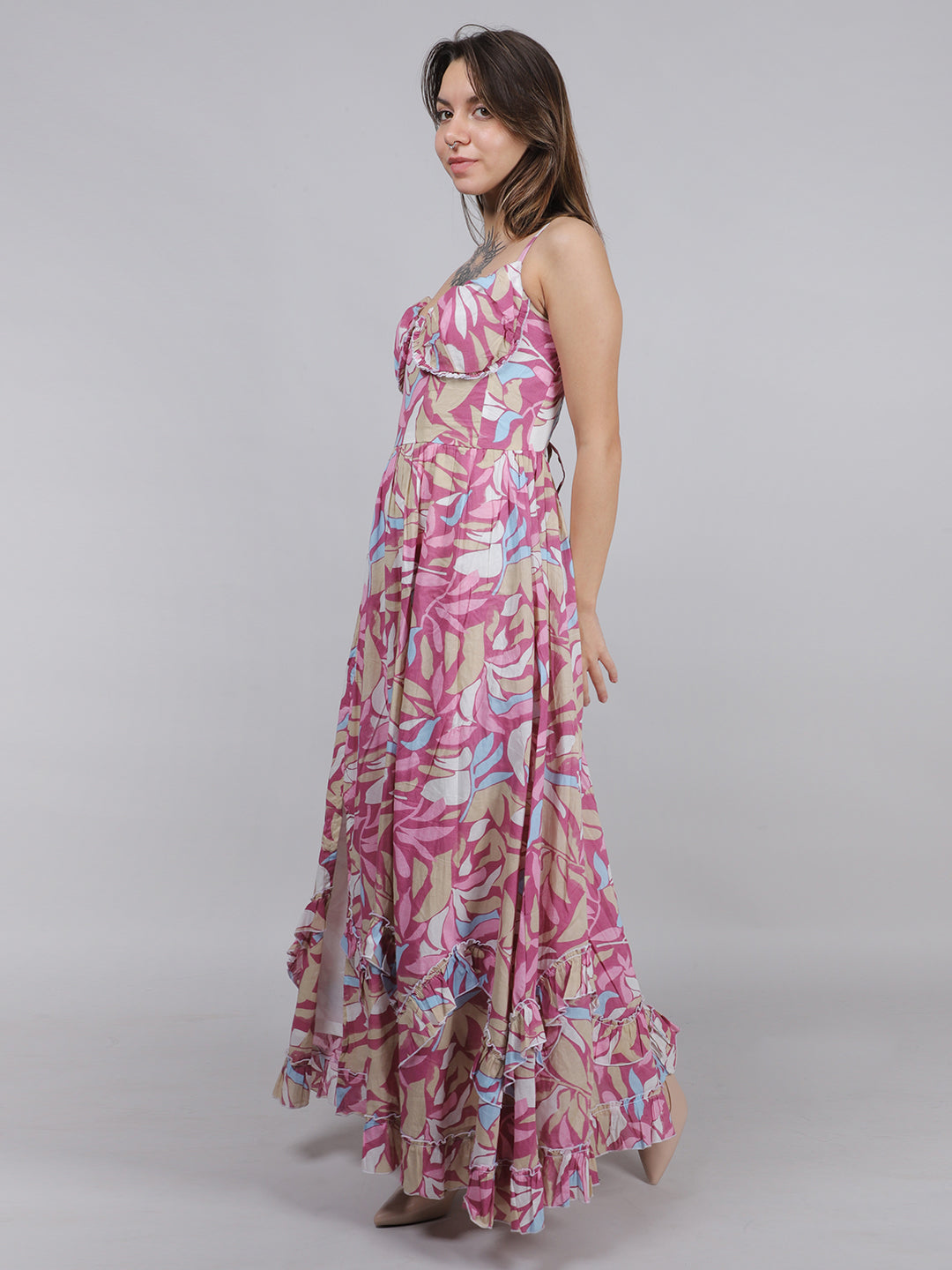 PINK PRINT FLORAL MAXI DRESS