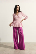 Playful Stripe Peplum Top & Wide-Leg Pants Co-Ord Set