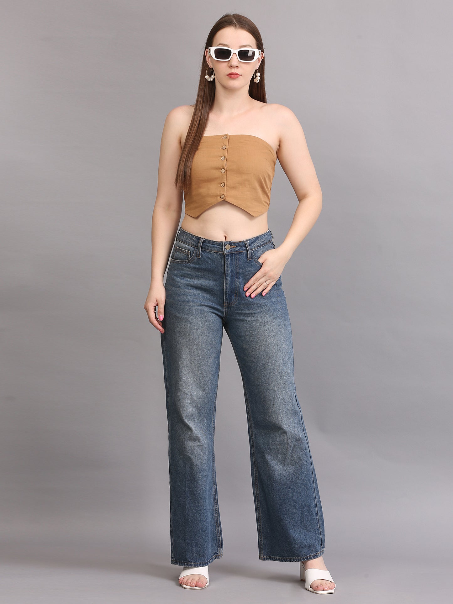 BEIGE BUTTON TUBE TOP