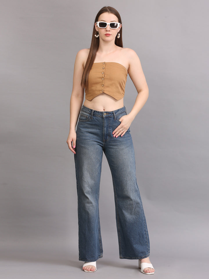 BEIGE BUTTON TUBE TOP