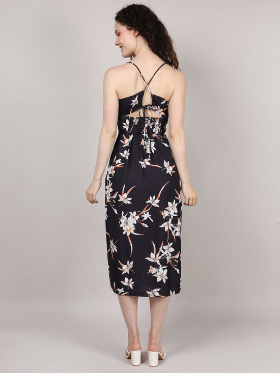 Black Front Pleat Midi Dress