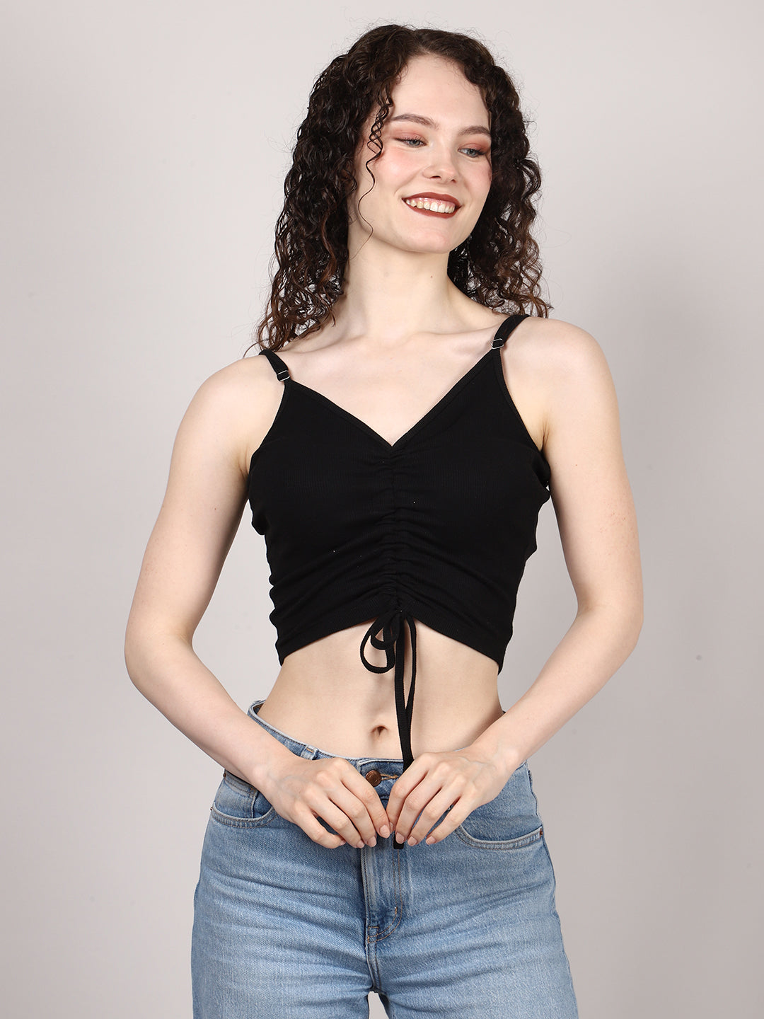 BLACK RIB FRONT ROUCHED TOP