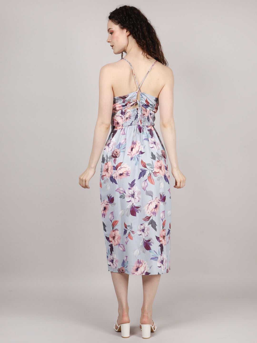 Blue Front Pleat Midi Dress