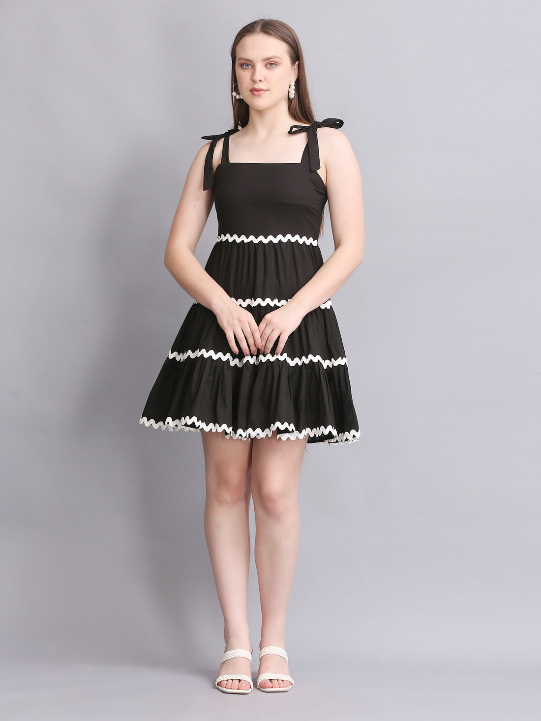 BLACK KNOT SHOULDER STRAP A-LINE SUMMER DRESS
