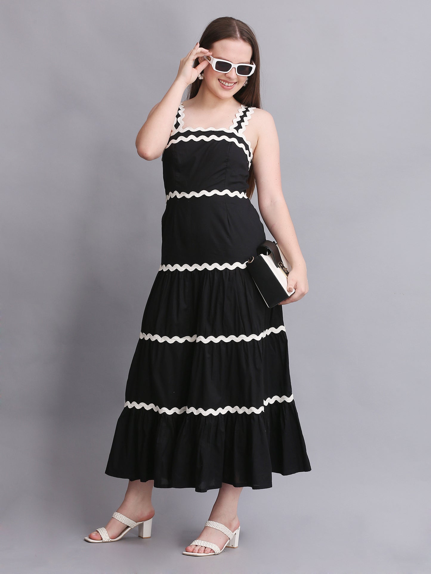 BLACK SPIRAL LACE MAXI DRESS