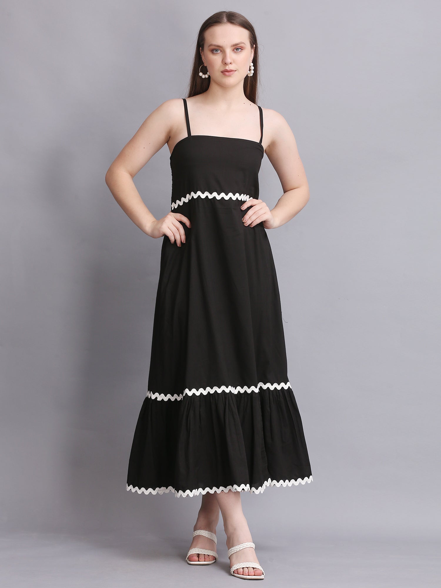 BLACK COTTON FIT FLARE MAXI DRESS