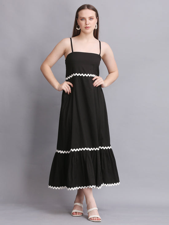 BLACK COTTON FIT FLARE MAXI DRESS