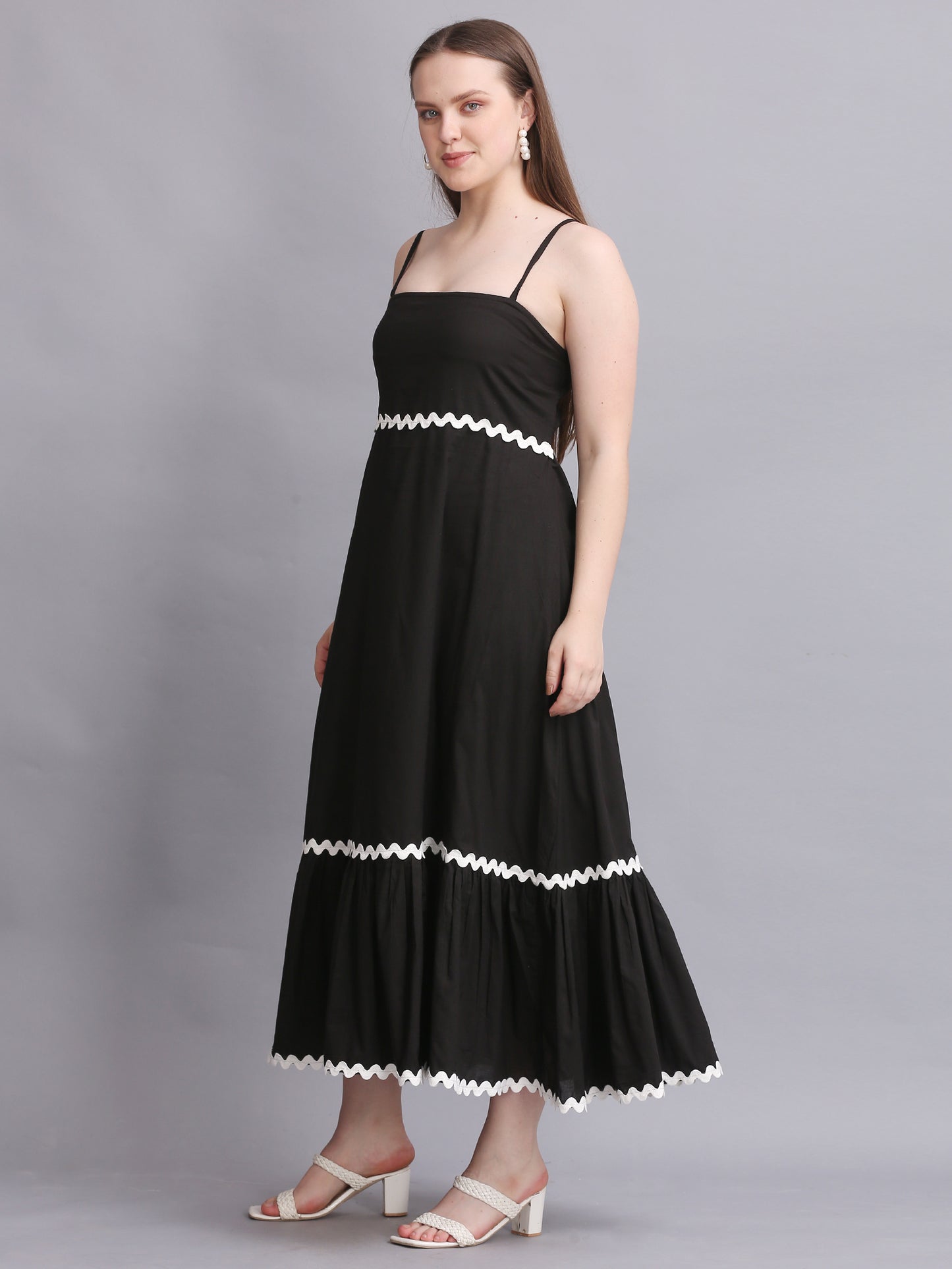 BLACK COTTON FIT FLARE MAXI DRESS