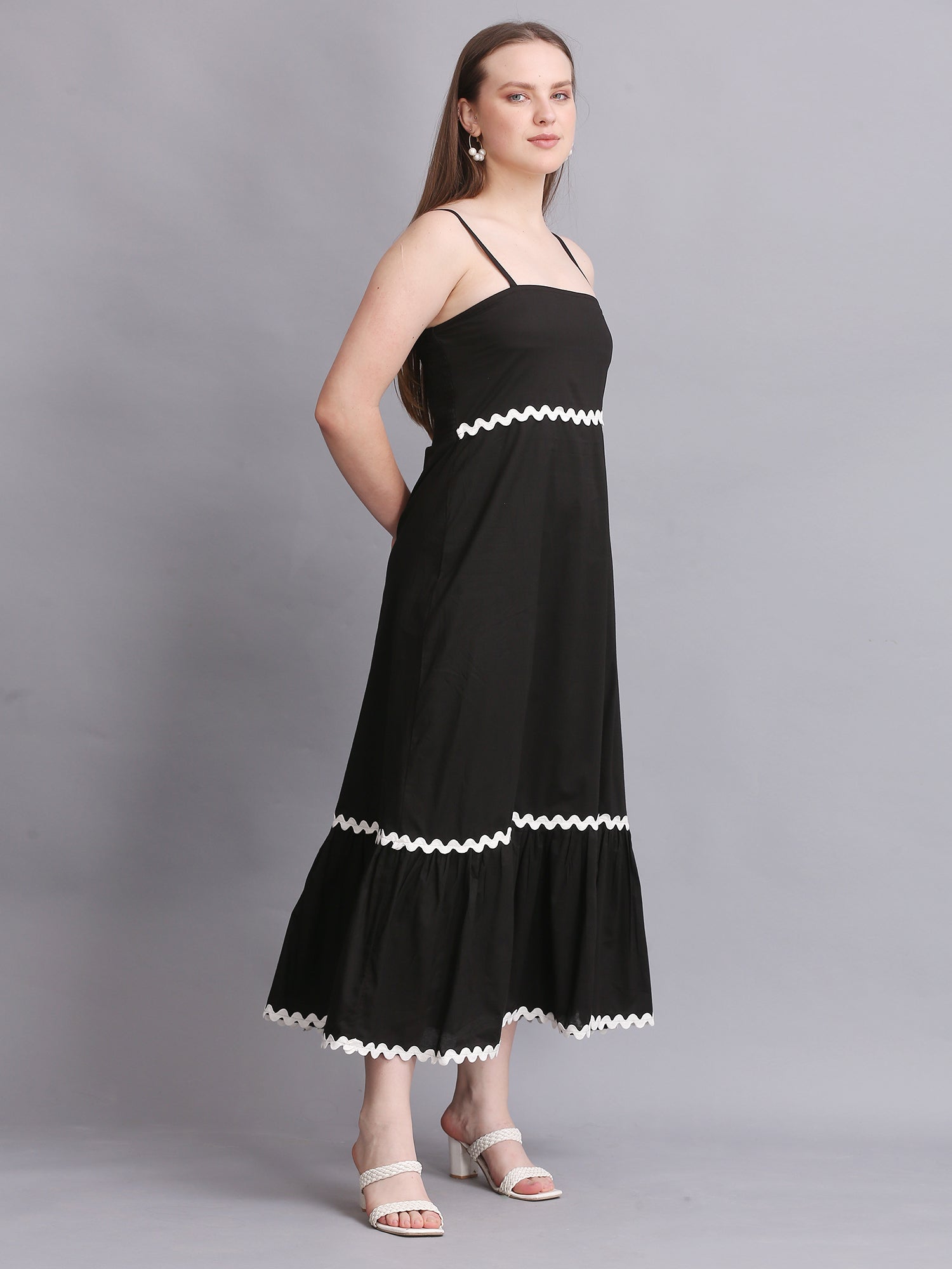 BLACK COTTON FIT FLARE MAXI DRESS