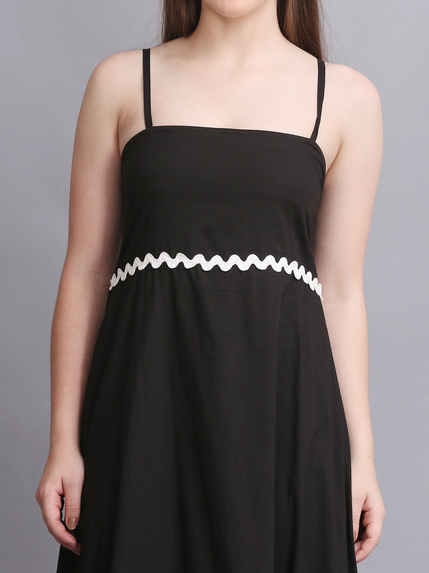 BLACK COTTON FIT FLARE MAXI DRESS