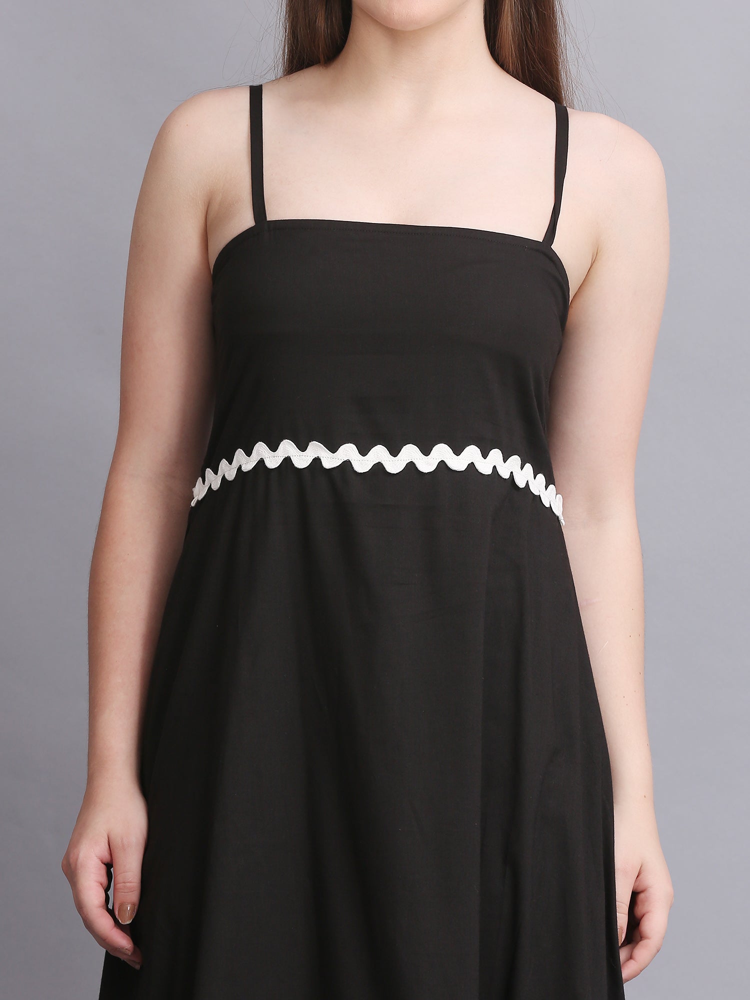 BLACK COTTON FIT FLARE MAXI DRESS