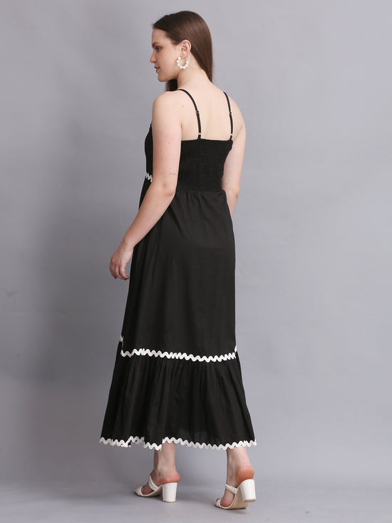 BLACK COTTON FIT FLARE MAXI DRESS