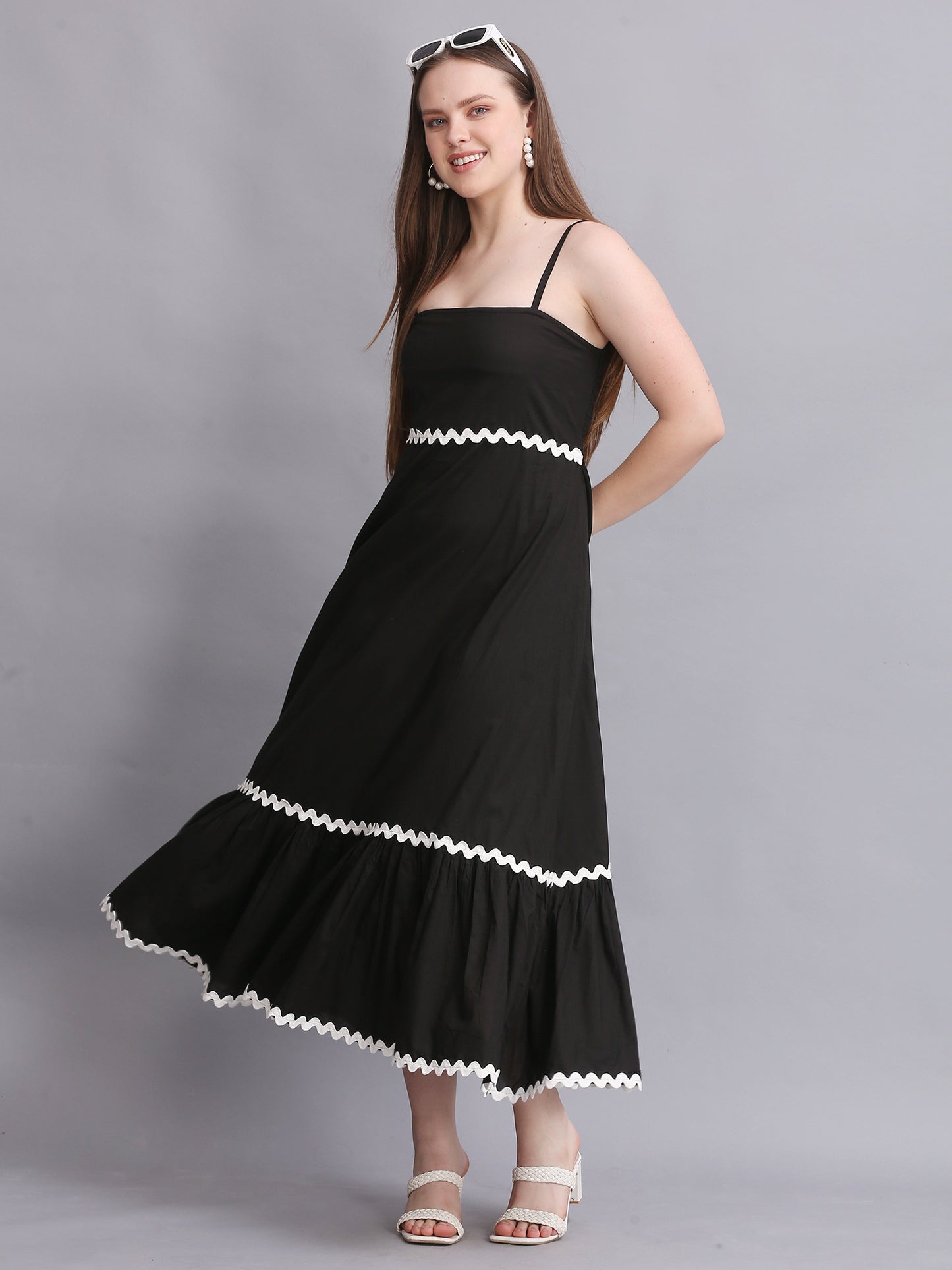 BLACK COTTON FIT FLARE MAXI DRESS