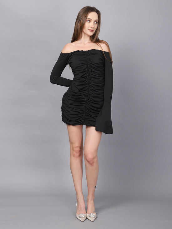 Black Ruched Bodycon Mini Dress