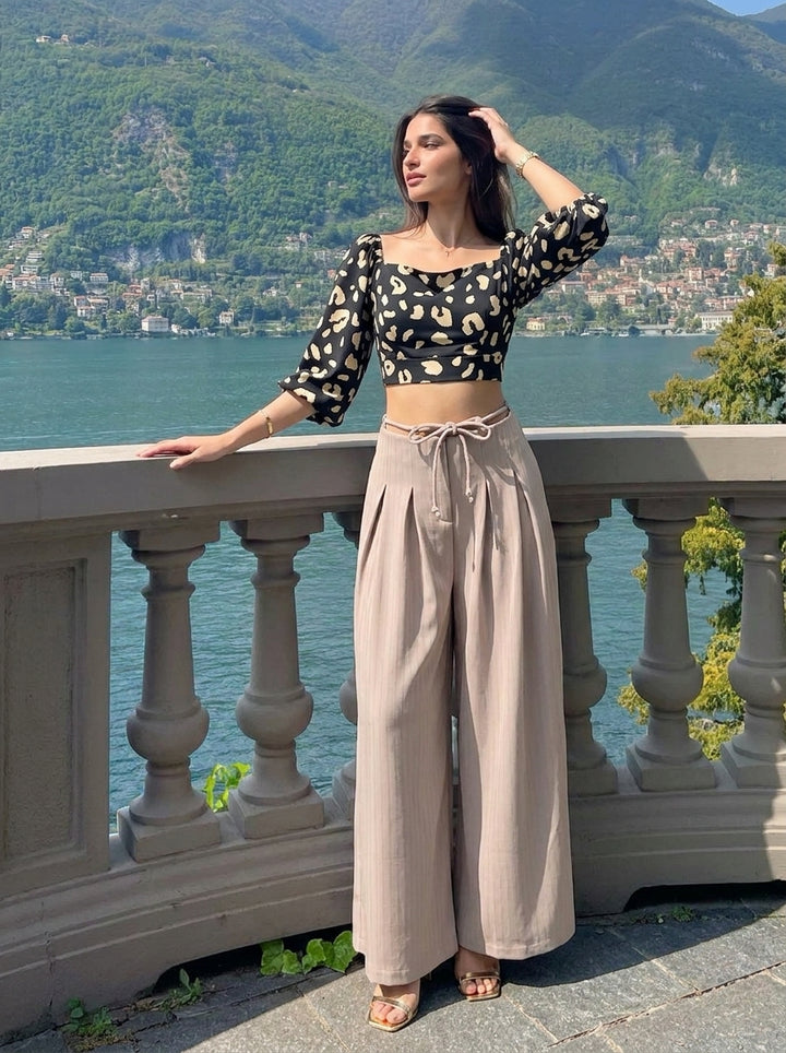 Modern Muse Printed Crop Top & Wide-Leg Pants Co-Ord Set