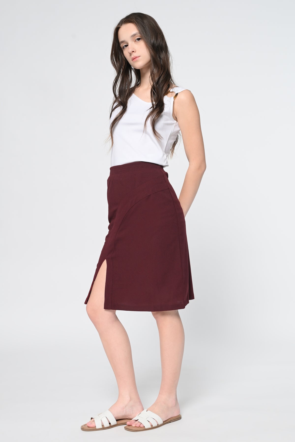 Buckel Top and  Front Button Skirt Co-ord Set
