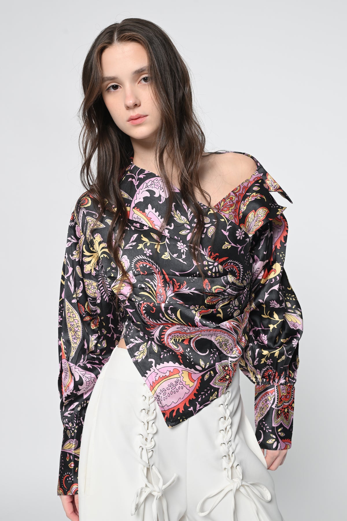 Luxe Paisley Satin Draped Top
