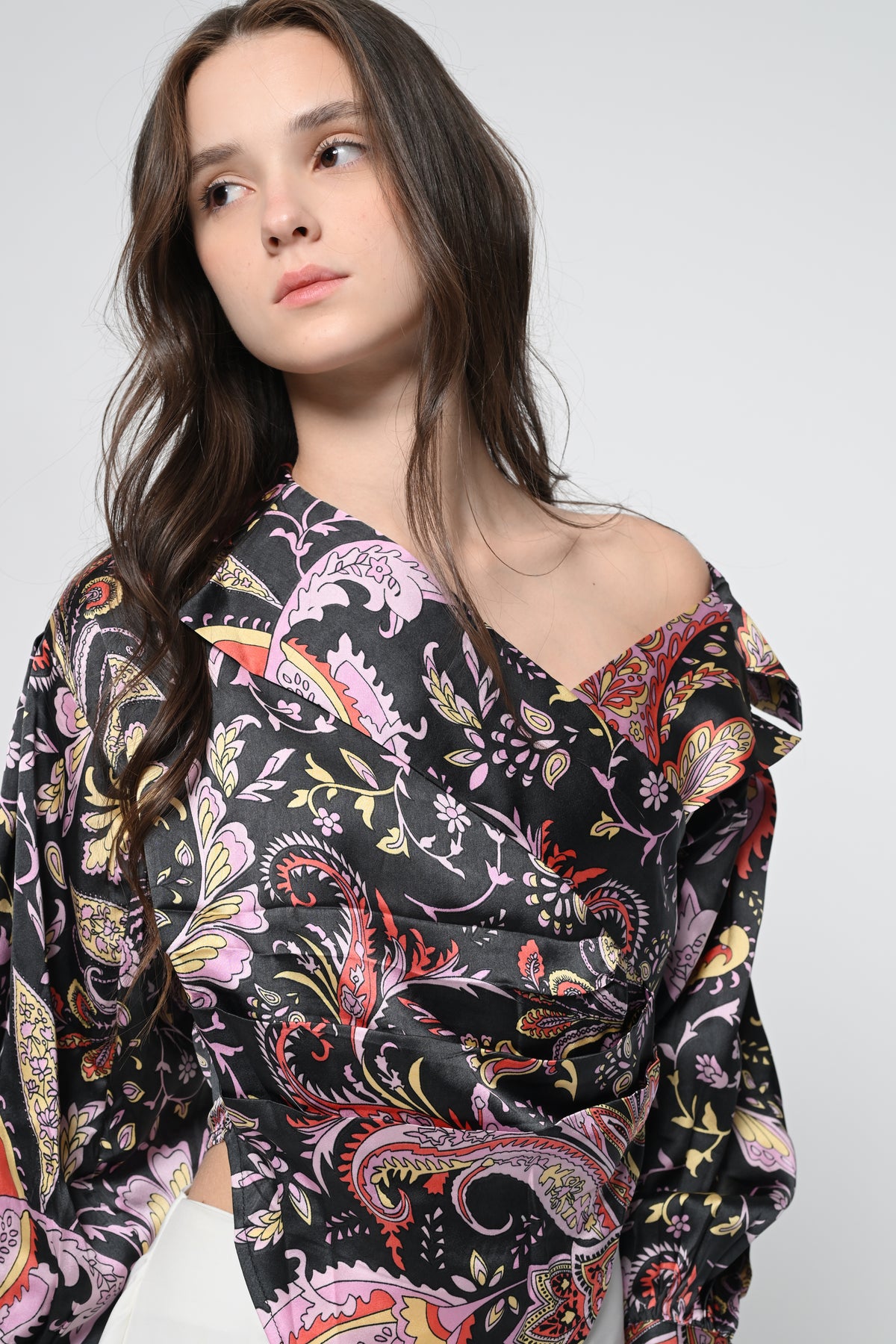 Luxe Paisley Satin Draped Top