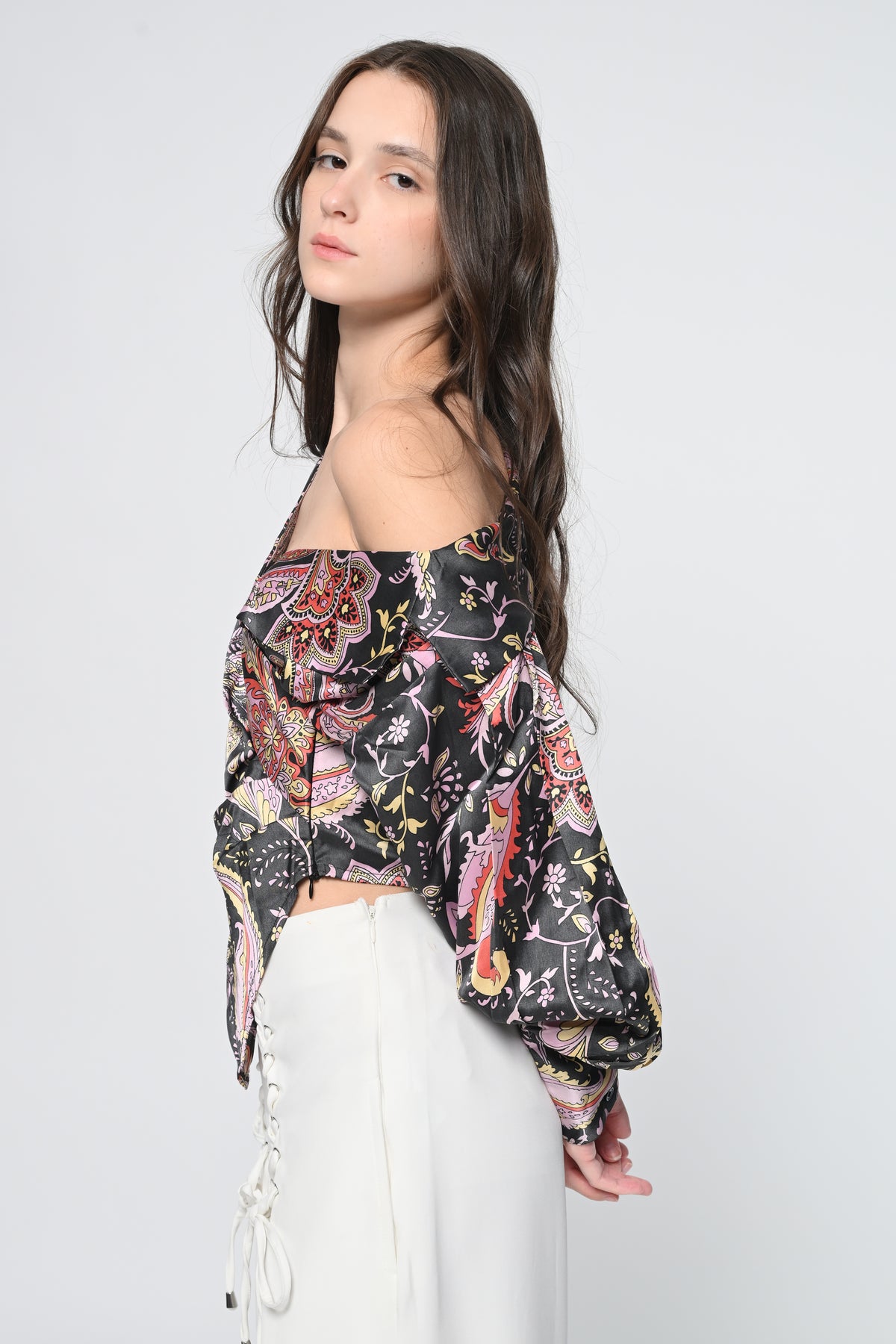 Luxe Paisley Satin Draped Top