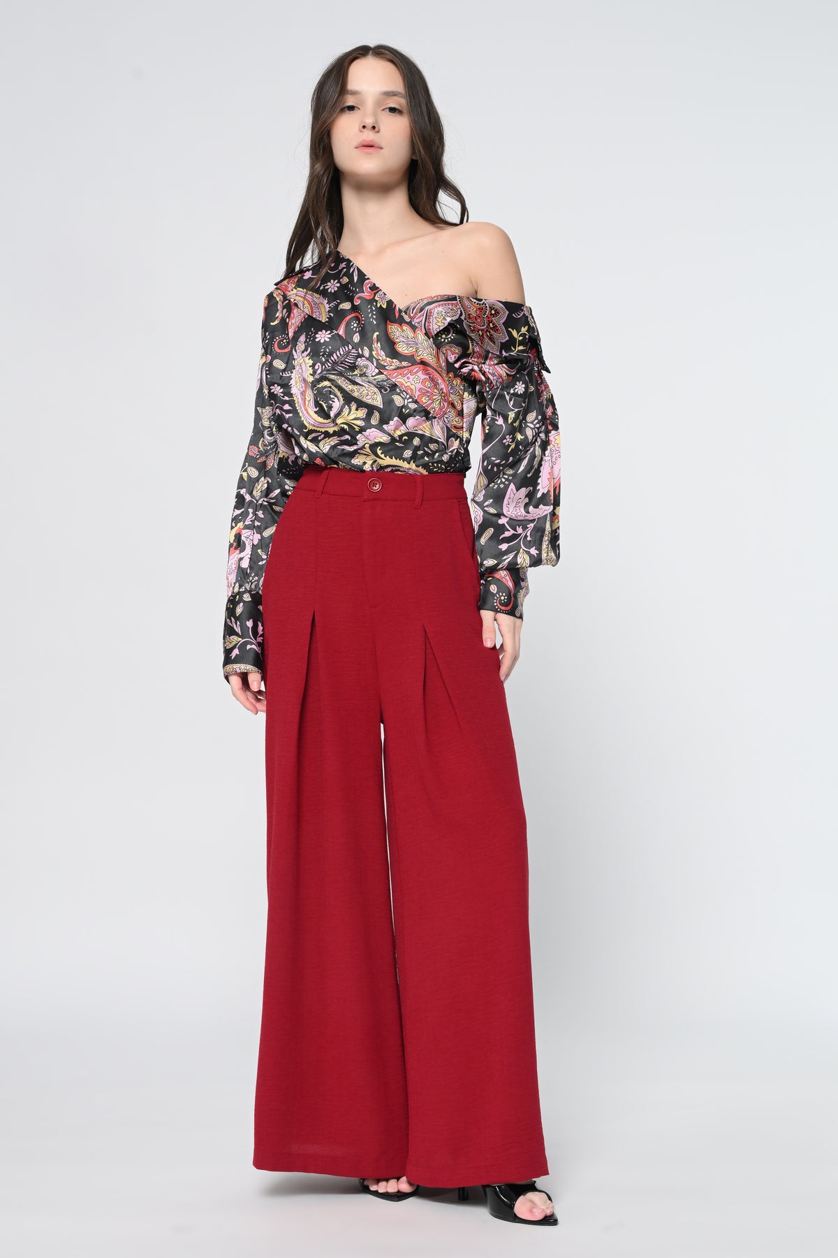 Paisley Satin Top & Front-Pleated Trouser Co-ord Set