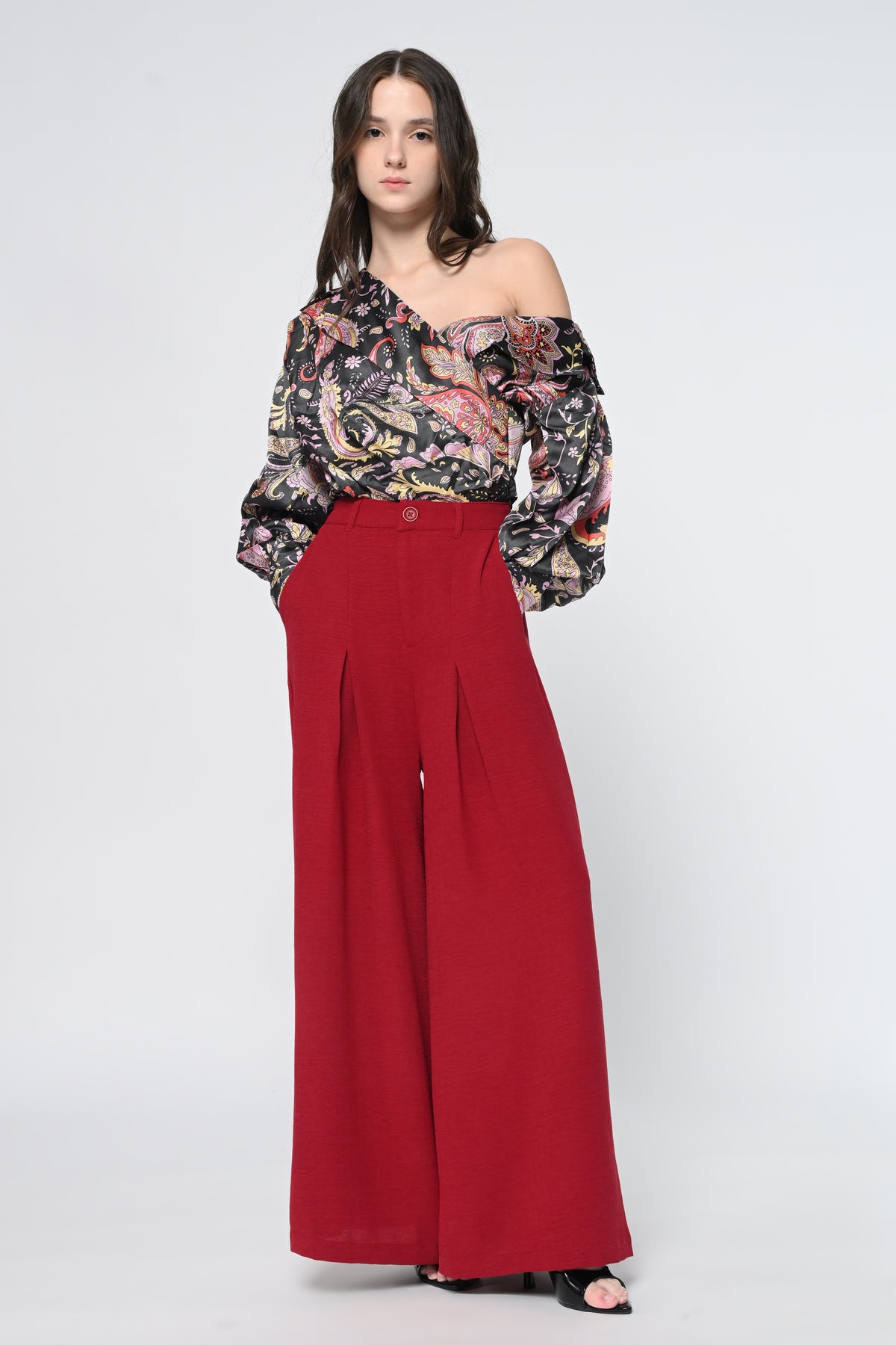 Paisley Satin Top & Front-Pleated Trouser Co-ord Set