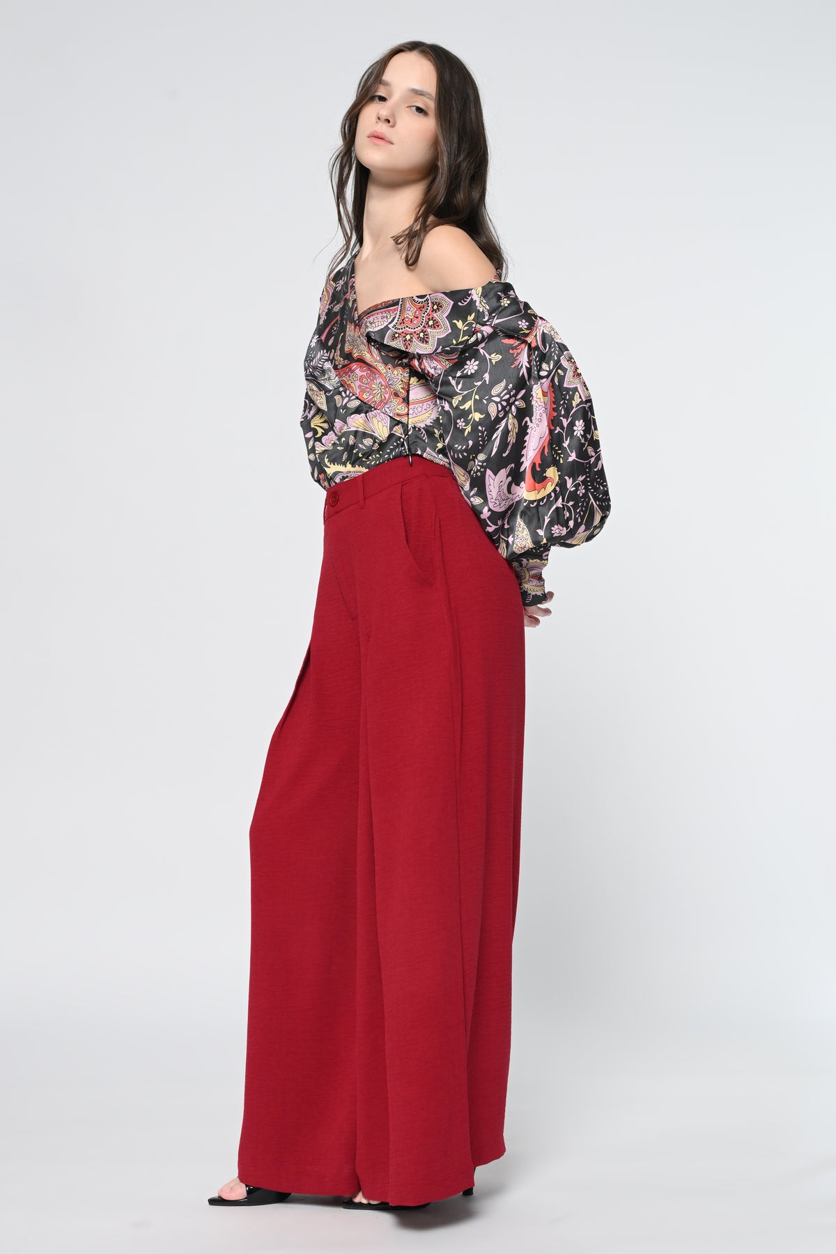 Paisley Satin Top & Front-Pleated Trouser Co-ord Set