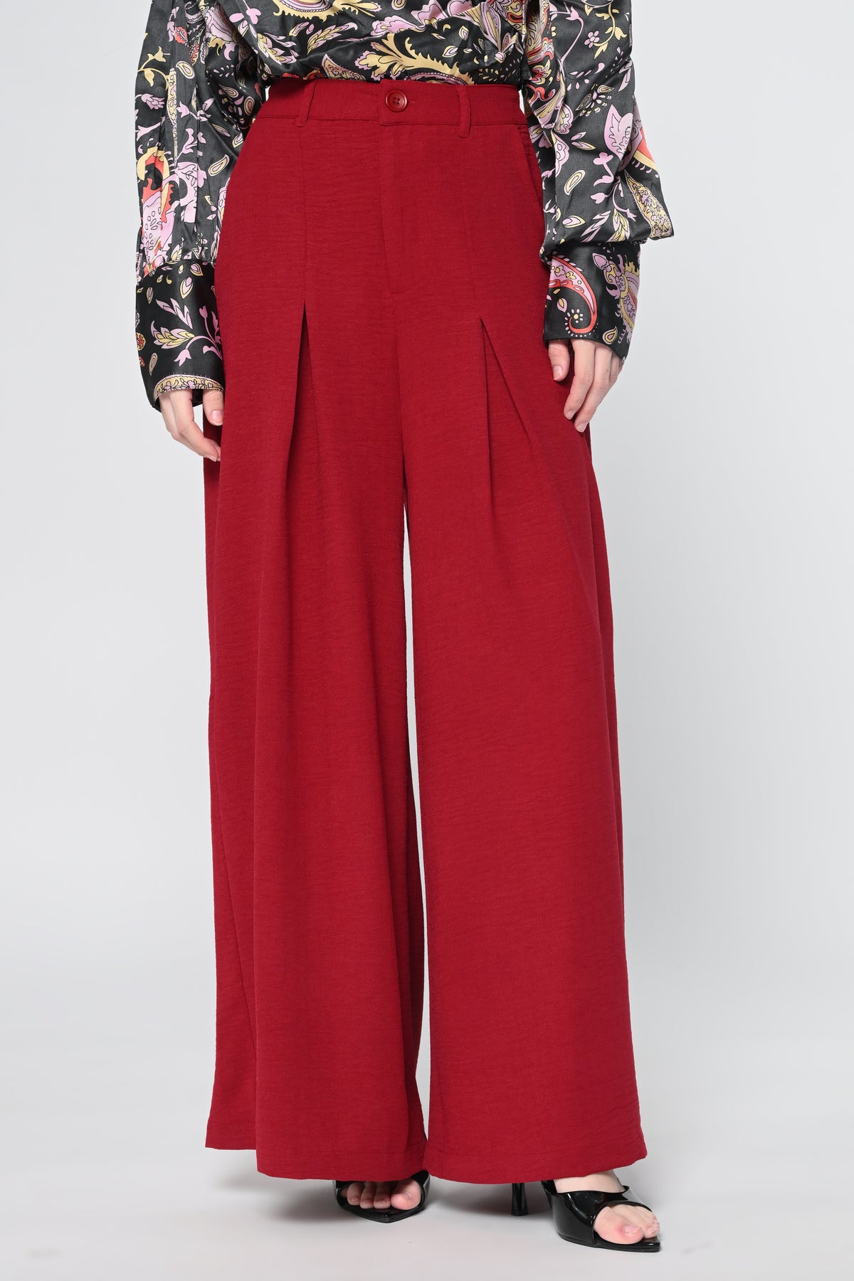 Maroon Front-Pleated Trousers