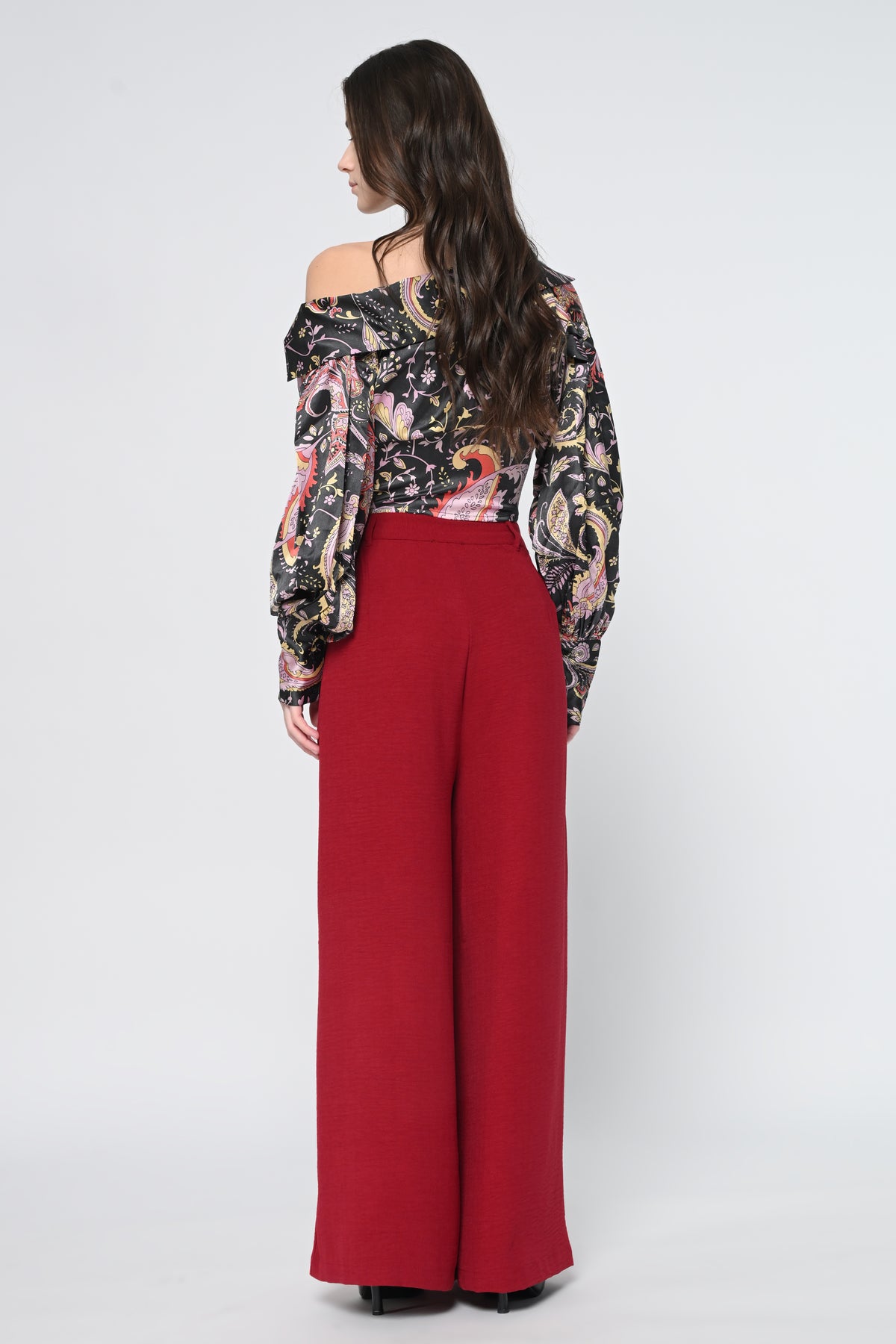 Paisley Satin Top & Front-Pleated Trouser Co-ord Set