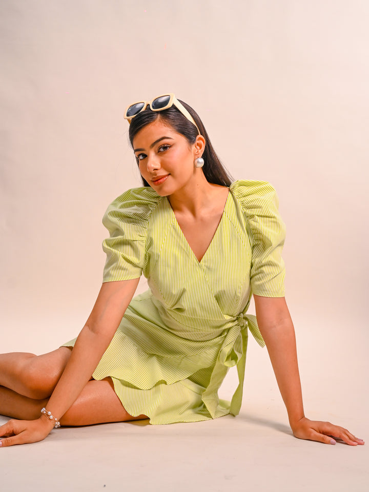 Puff Sleeve Wrap Dress