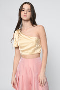Beige Satin One Shoulder Top