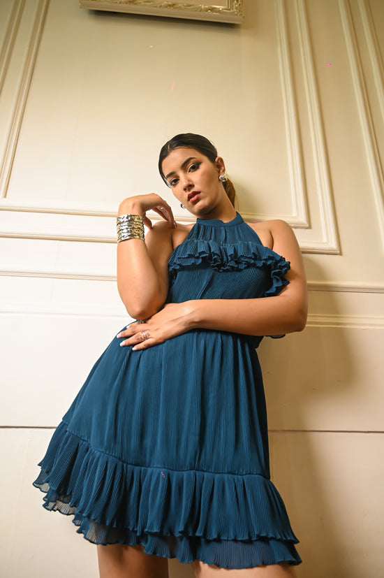 Transformative Teal Ruffle Mini Dress