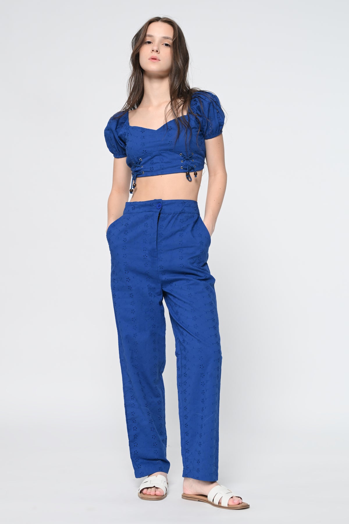 Azure Elegance Crop Top & Wide-Leg Pants Co-Ord Set