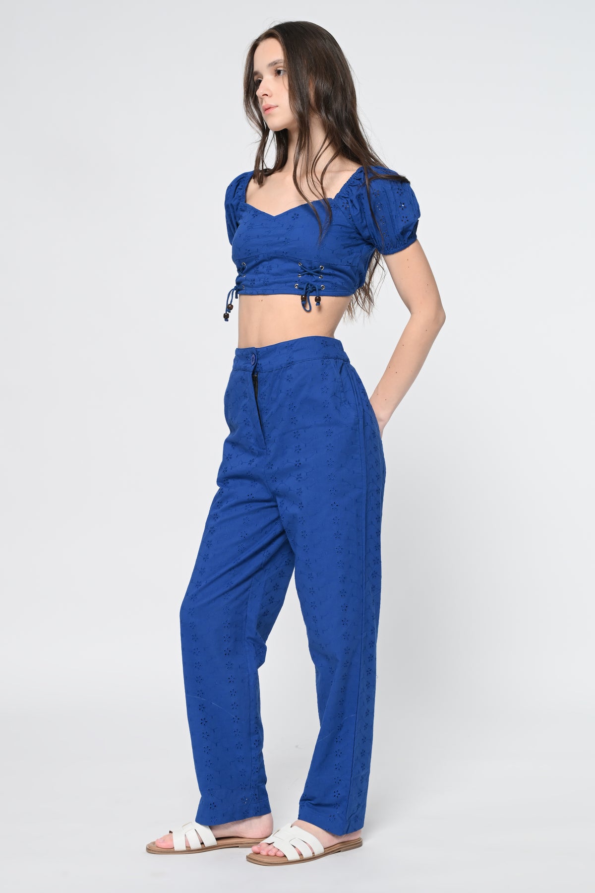 Azure Elegance Crop Top & Wide-Leg Pants Co-Ord Set