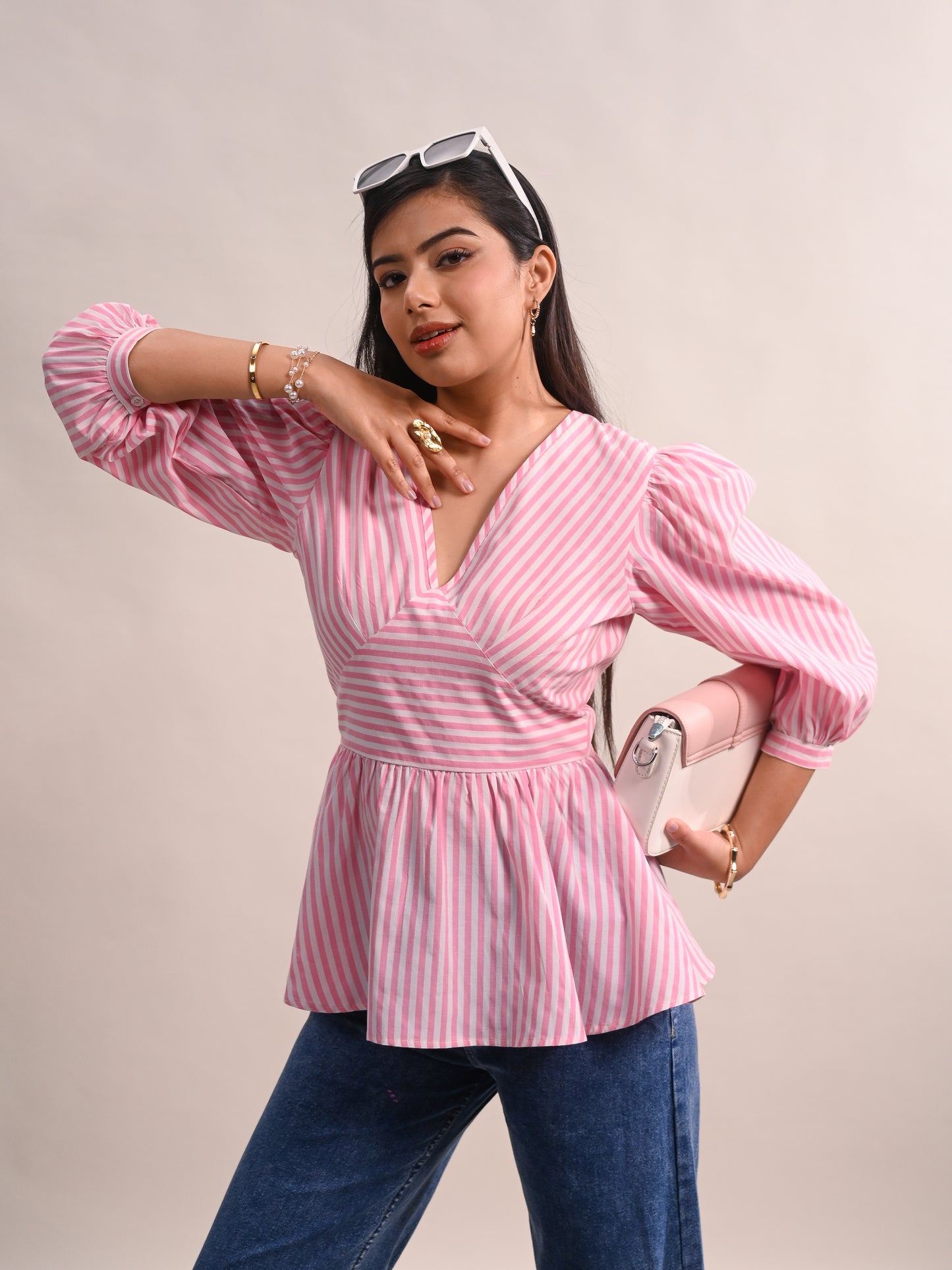 Pastel Pink Stripe Peplum Top