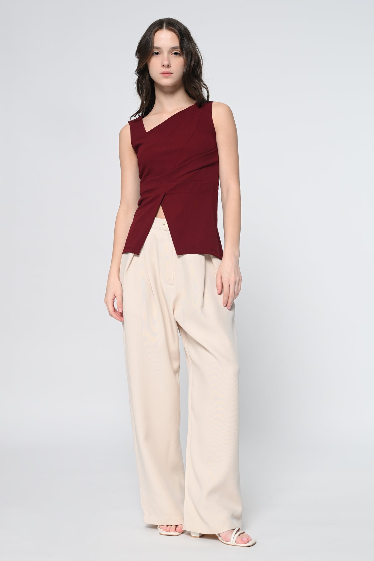 Maroon Pleated Top